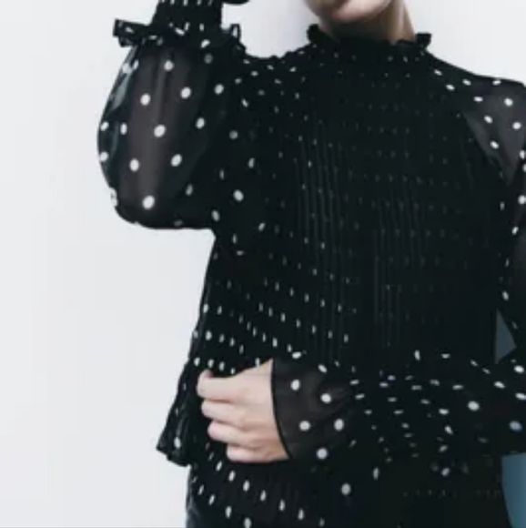 NWT Polka Dot Pleated Semi-Sheer Blouse - Picture 5 of 12